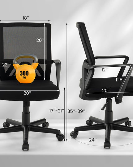 Giantex Office Desk Chair with Lumbar Support, Ergonomic Mesh Office Chair with Wheels and Armrests