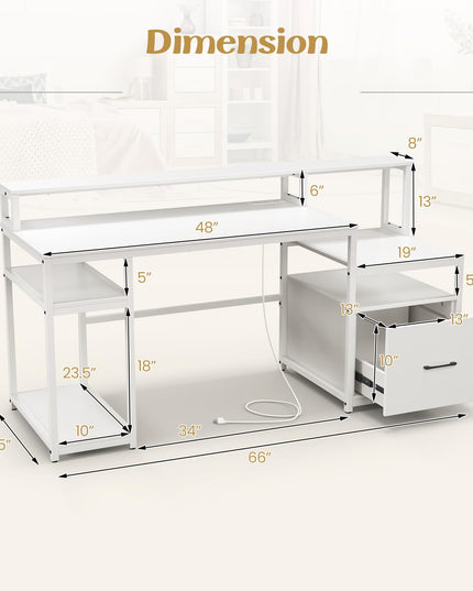 Giantex 66 Inch Home Office Workstation with Charging Station