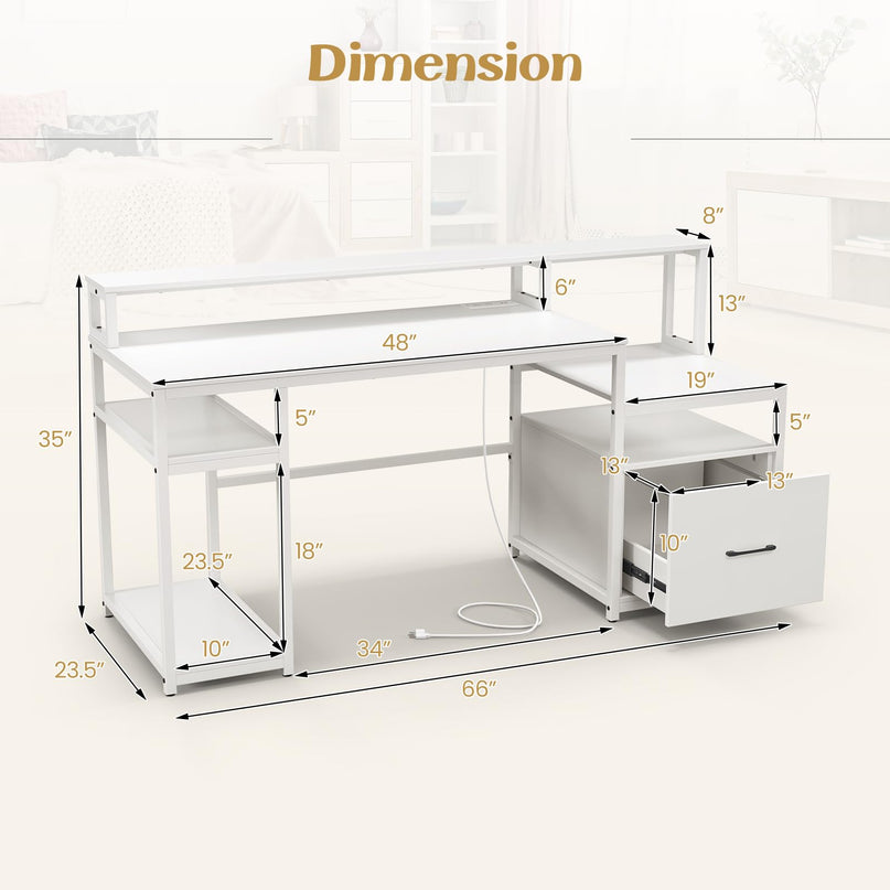 Giantex 66 Inch Home Office Workstation with Charging Station