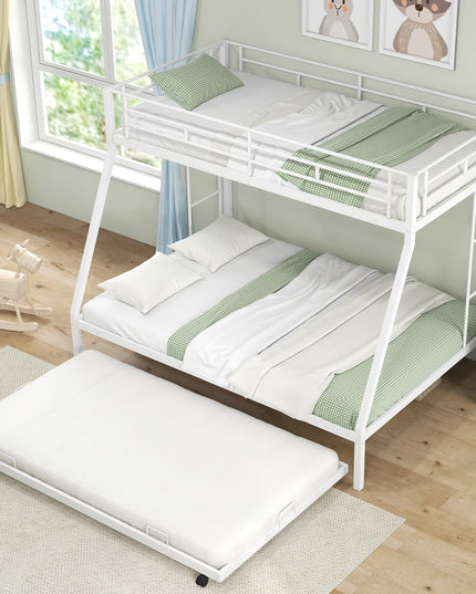 Giantex Twin Over Full Bunk Bed with Trundle, Heavy-Duty Metal Triple Bunk Beds