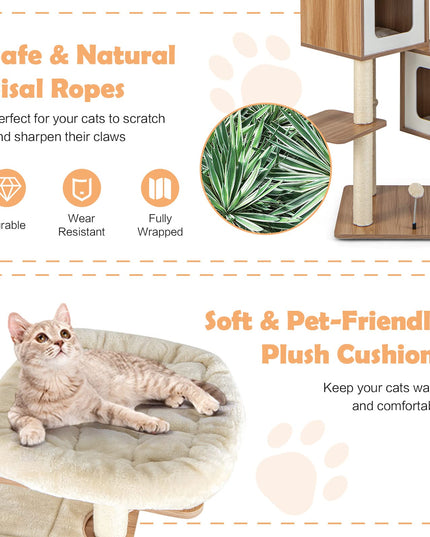 Giantex Multi-Layer Cat Tree, 64.5 inches Cat Tower with Natural Sisal Scratching Posts, 2 Condos, Padded Perch