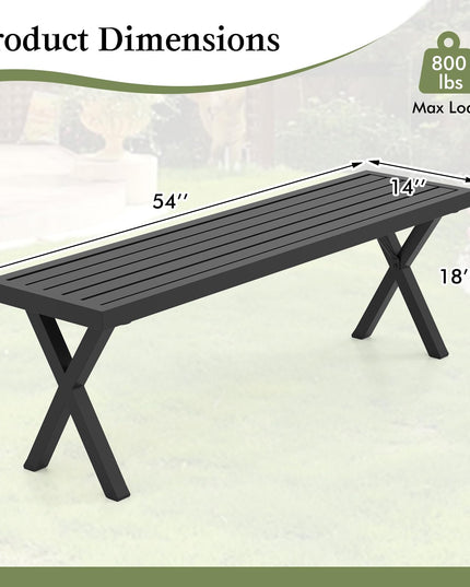 Giantex Outdoor Bench, Patio Metal Bench with Slatted Seat, X-Shaped Legs, 54" Outdoor Backless Loveseat, Load 800 LBS