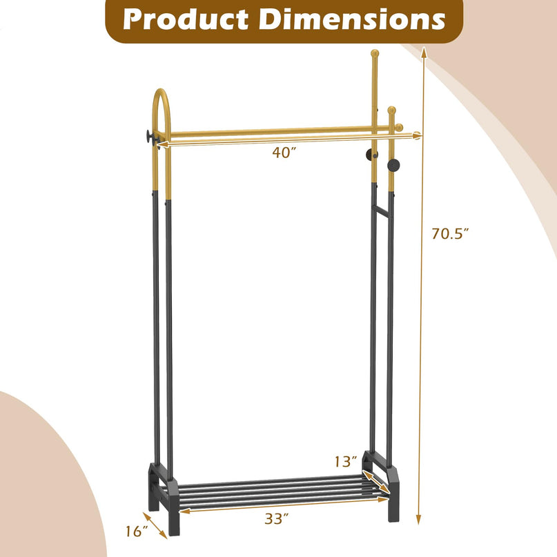 Giantex Double Rod Clothing Rack | Freestanding Clothes Rack with 5 Coat Hooks