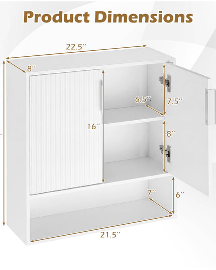 Giantex Fluted Bathroom Wall Cabinet | Over-the-Toilet Medicine Cabinet w/ 2 Doors