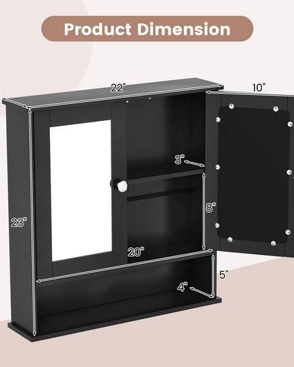 Giantex Medicine Cabinet, Bathroom Wall Cabinet with 2 Mirrored Doors, Adjustable Shelf