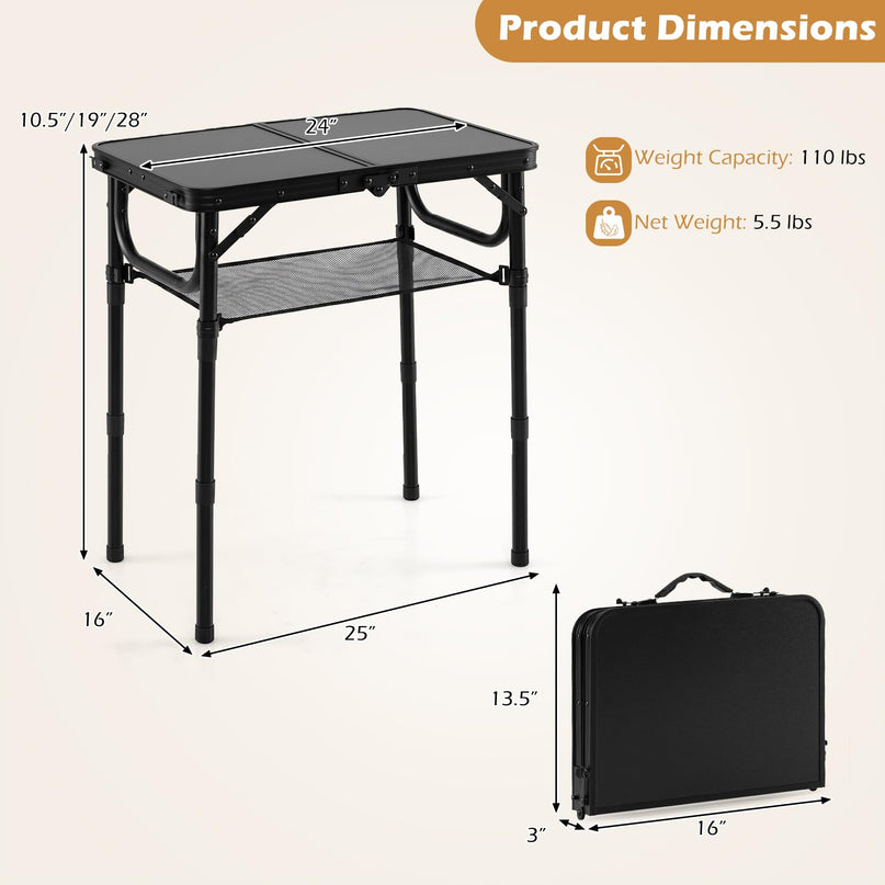 Giantex 2 FT Folding Portable Aluminum Small Picnic Table with Storage Net & Carry Handle