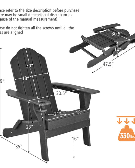 Adirondack Chair Outdoor Folding Chairs, Weather Resistant Patio Chair with Built-in Cup