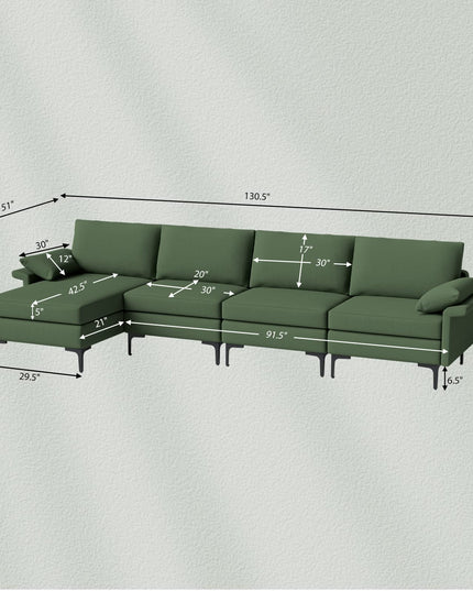 Giantex 130.5" L Convertible Sofa Couch, Sectional Sleeper