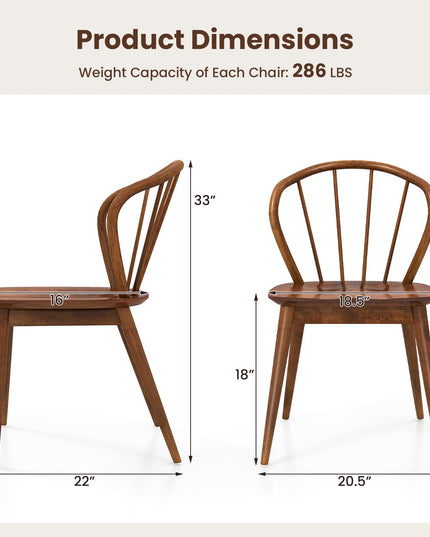 Giantex Wooden Dining Chairs Set of 2/4, Windsor Kitchen Chairs w/High Spindle Back & Rubber Wood Legs