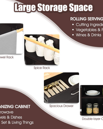 Giantex Rolling Kitchen Island, Kitchen Trolley Cart with Spice Rack, Large Drawer