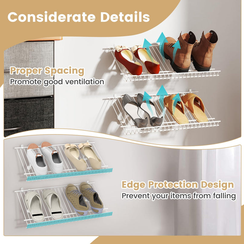 Giantex Wall Mounted Shoe Rack Set of 2 24" Metal Wire Storage Shelf
