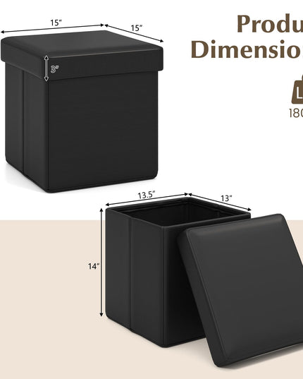 Giantex Cube Storage Ottoman - 15 Inches Folding Ottoman Storage Chest, PVC Leather, Upholstered Footrest