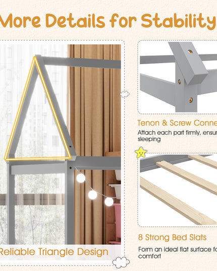 Giantex Twin House Bed, Wood Montessori Bed Frame with House Roof Canopy
