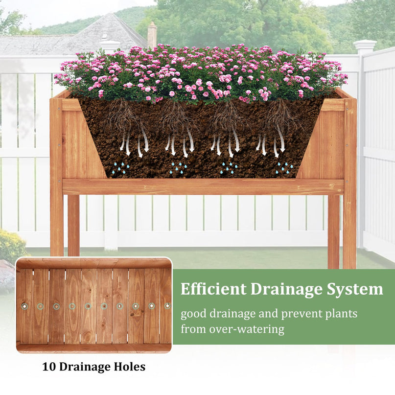 Giantex Raised Garden Bed Wood Planter Box with Plant Stand & Black Liner（40"x20"x39"）