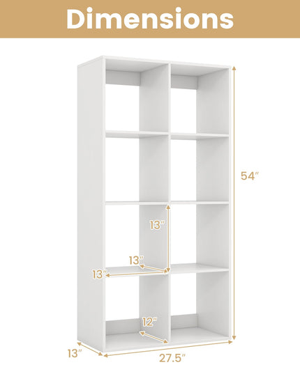 Giantex 8-Cube Bookcase, White Cubby Bookshelf w/Back Guardrail & Anti-Tipping Kits