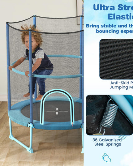 Giantex 60" Trampoline for Kids, 5 Ft Toddler Trampoline with Net, 85" Height Mini Trampoline with Detachable Ring and Horizontal Bar
