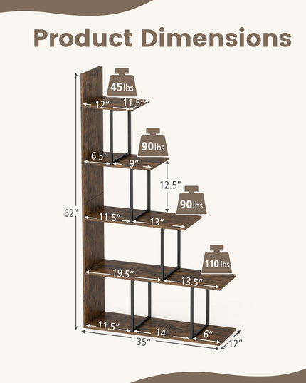 Giantex 62" Tall Ladder Corner Bookcase | Stable Metal Support