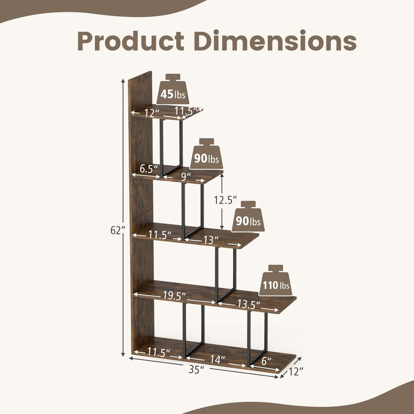 Giantex 62" Tall Ladder Corner Bookcase | Stable Metal Support