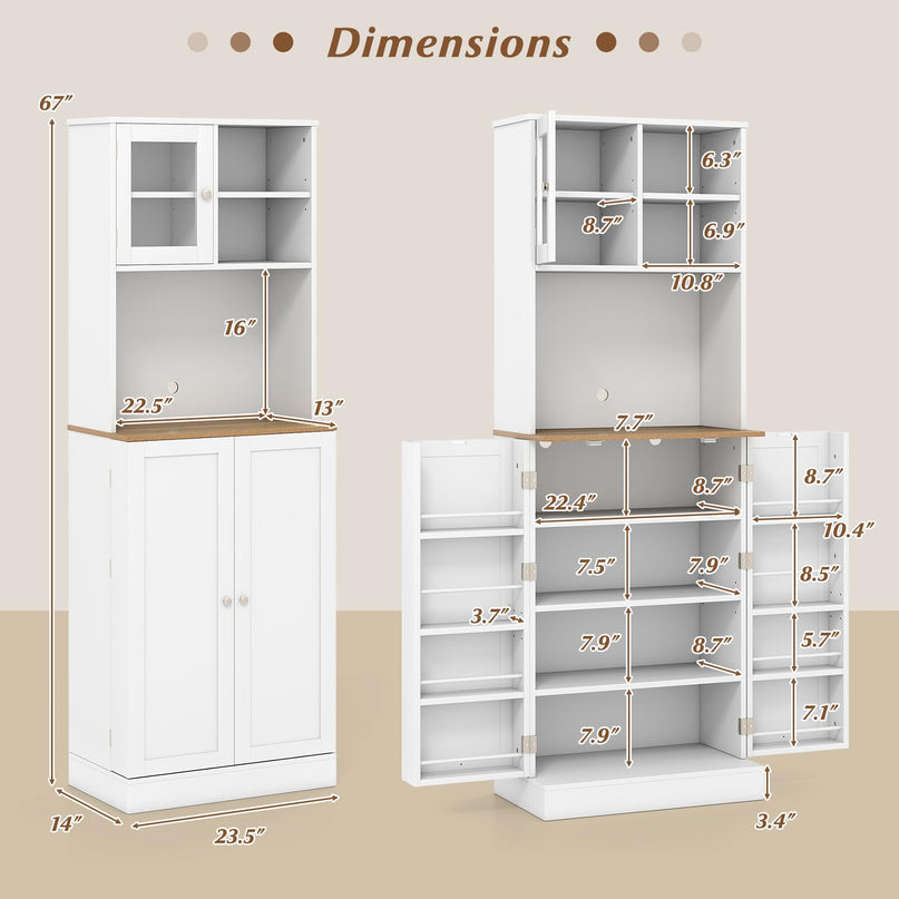 Giantex 67" Tall Pantry Cabinet w/Microwave Countertop