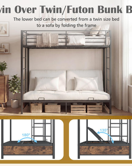 Giantex 77" x 41.5" x 71" Twin Over Twin Futon Bunk Bed