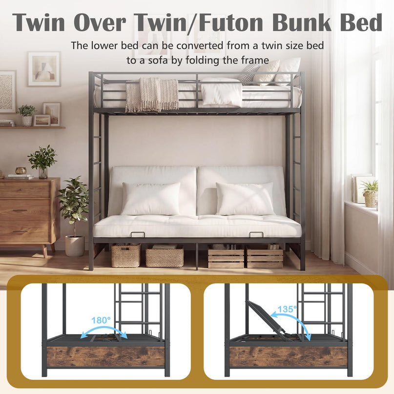 Giantex 77" x 41.5" x 71" Twin Over Twin Futon Bunk Bed