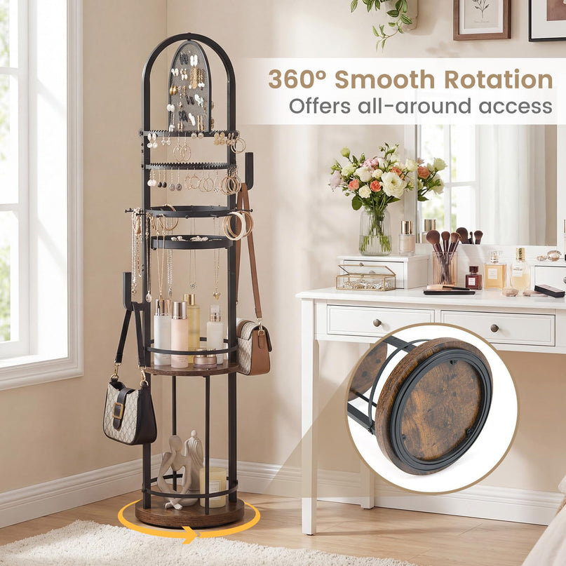 CHARMAID 360° Rotating Floor Standing Jewelry Organizer with Pegboard