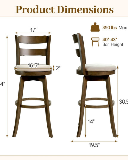 Giantex Tabourets de bar pivotants lot de 2 ou 4 | Tabourets hauteur bar de 77,5 cm avec assise en tissu rembourré