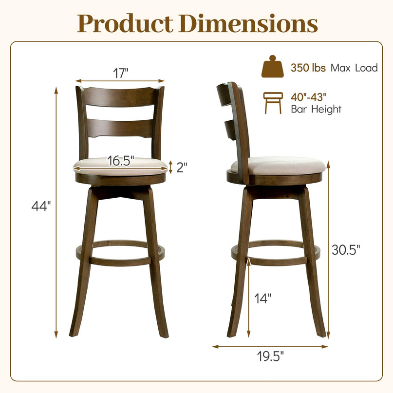 Giantex Tabourets de bar pivotants lot de 2 ou 4 | Tabourets hauteur bar de 77,5 cm avec assise en tissu rembourré