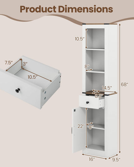 Giantex Meuble de rangement de salle de bain de 173 cm de haut de style ferme