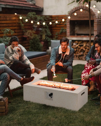 Giantex Rectangle Fire Pit Table - 50,000 BTU Terrazzo Propane Gas Fire Table