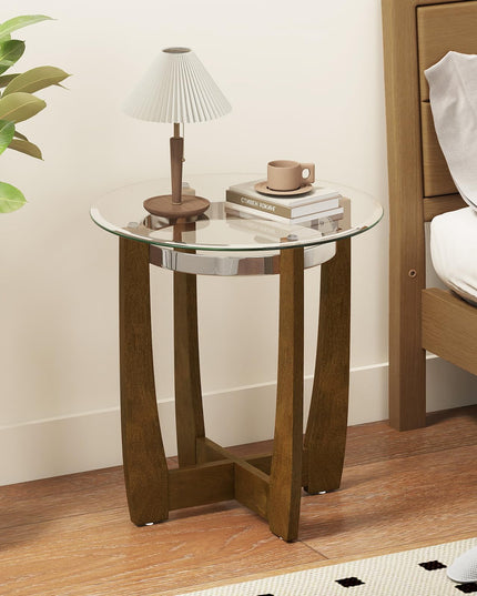 Giantex Round Glass End Table - 24’’ Side Table with Tempered Glass Top