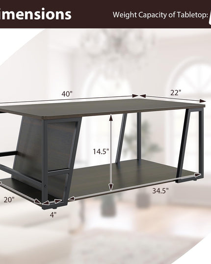 Giantex Modern 2-Tier Rustic Wood Rectangular Geometric Coffee Table with Storage
