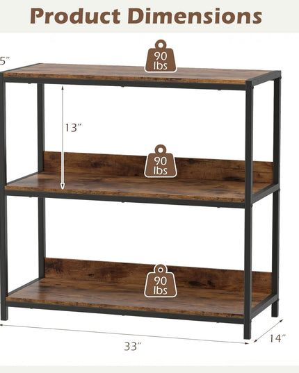 Giantex Industrial 3-Tier Small Bookshelf with Wooden Shelves and Metal Frame (1/2)