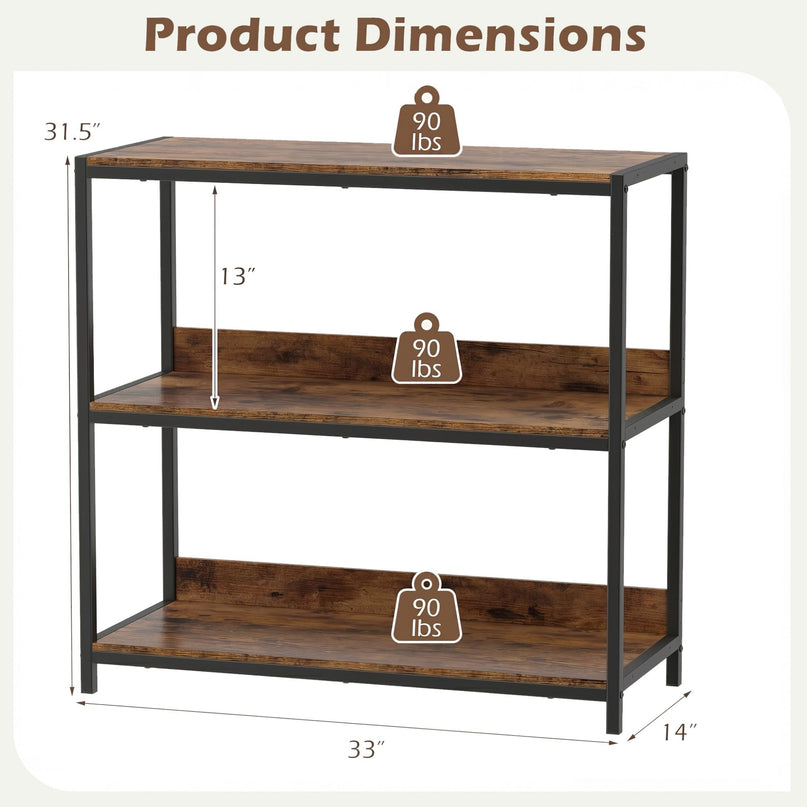 Giantex Industrial 3-Tier Small Bookshelf with Wooden Shelves and Metal Frame (1/2)