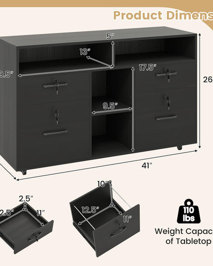 Giantex 4-Drawer Lateral File Cabinet with Lock Adjustable Shelf Open Components