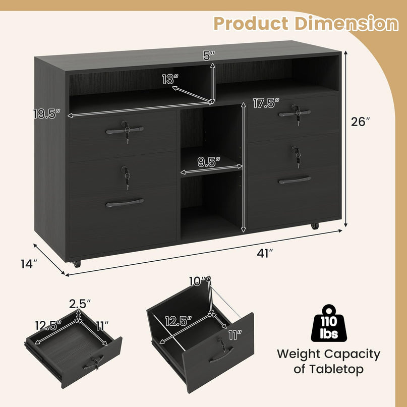 Giantex 4-Drawer Lateral File Cabinet with Lock Adjustable Shelf Open Components