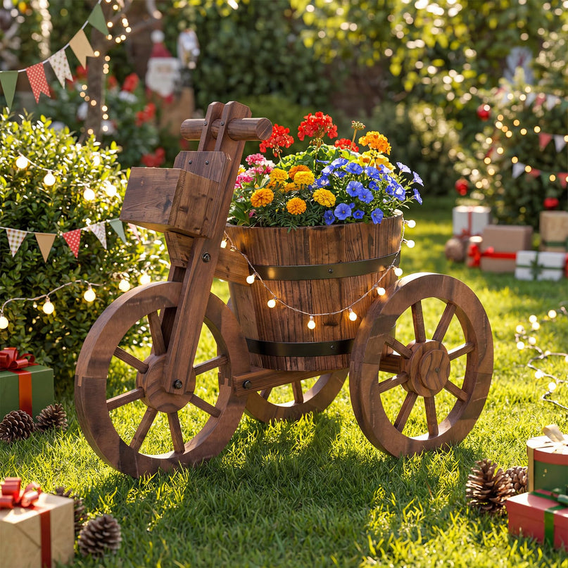 Giantex Rustic Wood Plant Stand with Drainage Hole for Flowers Herbs Vegetables