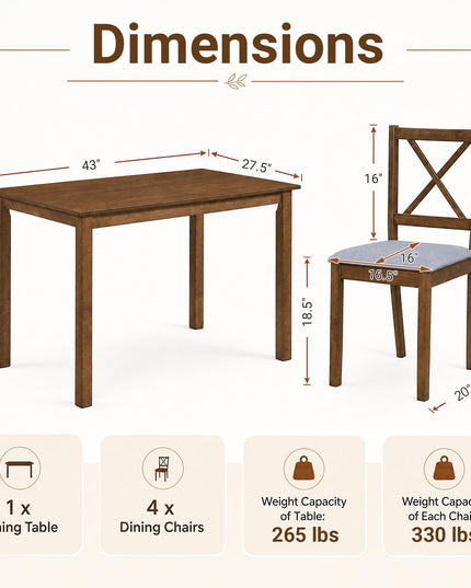 GIANTEX Dining Table Set with X-Shaped Backrest for Small Space