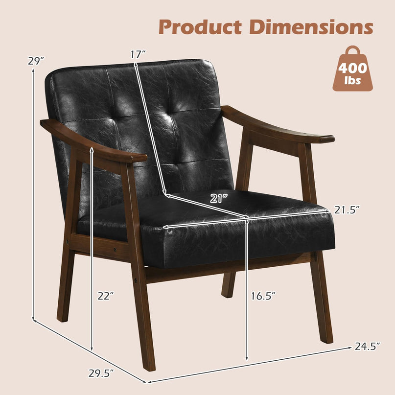 Faux Leather Accent Chair with Inclined Backrest (1/2)