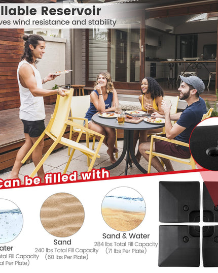 Giantex 284 lbs Fillable Offset Patio Umbrella Base, 4PCS Umbrella Stand Water Sand Weight for Cantilever Umbrella