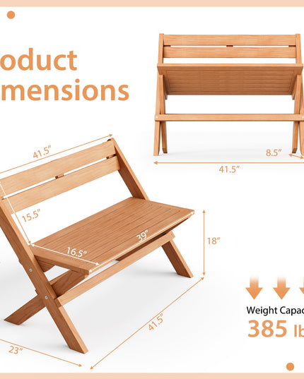 Giantex Wood Outdoor Bench Folding - 2-Person Patio Garden Bench with Solid Teak Wood Structure