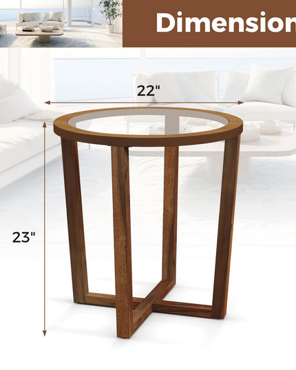 Giantex Glass Round End Table, Sofa Side Table with Transparent Tempered Glass Top