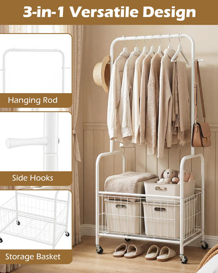 Giantex 35" Clothes Rack with Storage Basket