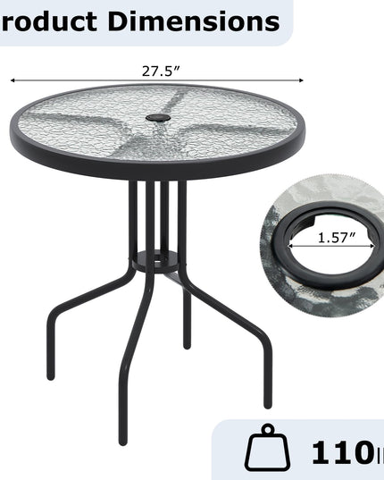 Giantex 27.5" Outdoor Bistro Table with Tempered Glass Tabletop & 1.57" Umbrella Hole