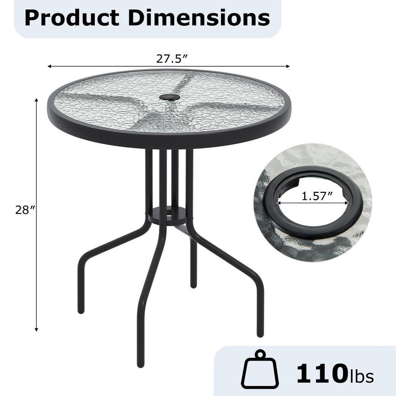 Giantex 27.5" Outdoor Bistro Table with Tempered Glass Tabletop & 1.57" Umbrella Hole