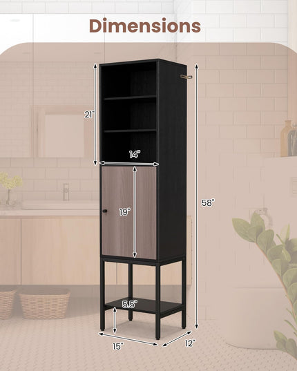 Giantex 57” Tall Bathroom Storage Cabinet, Bathroom Floor Cabinet with Door, Adjustable Shelves & Foot Pads