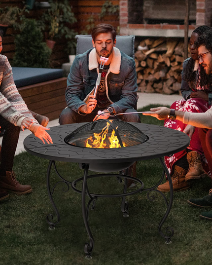 Fire Pit Table 4-in-1 Outdoor Dining Table, 36 Inch Multifunctional Metal Round Patio Table