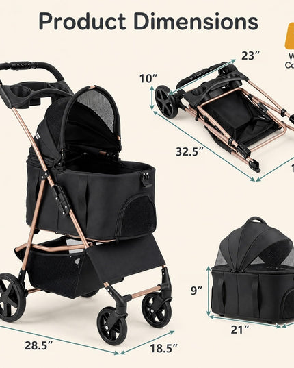 GIANTEX 3-in-1 Pet Stroller for Small Dogs & Cats with Detachable Carrier
