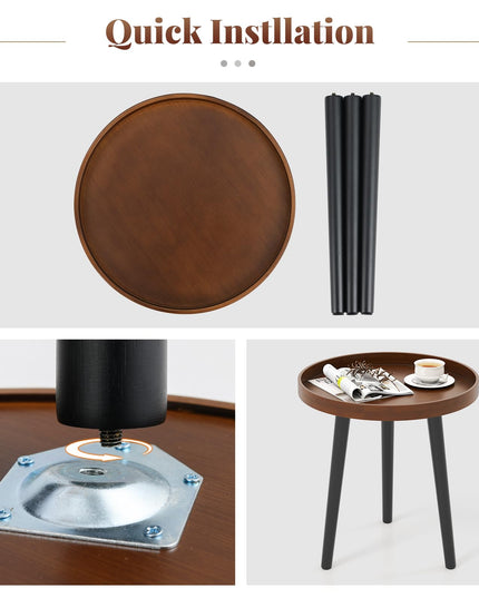 Giantex Round End Table with Wooden Tray & Bamboo Legs