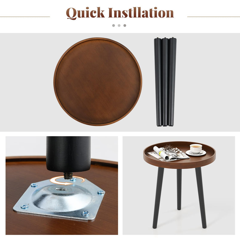 Giantex Round End Table with Wooden Tray & Bamboo Legs
